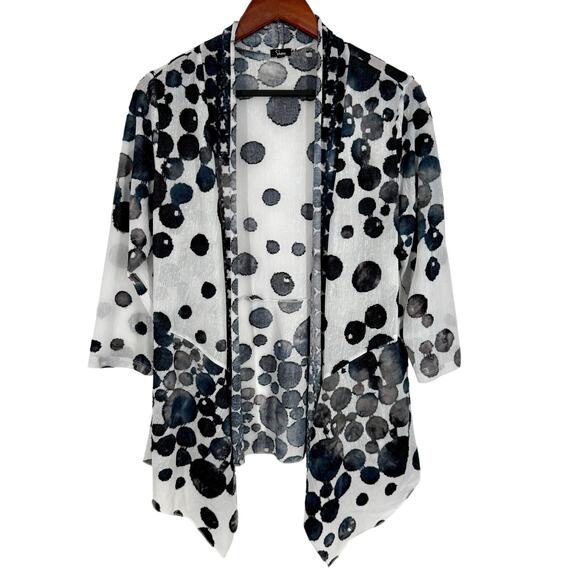 Shana Tops - Shana Small Wearable Art to Wear Sheer Black White Open Front Blouse Shirt Top